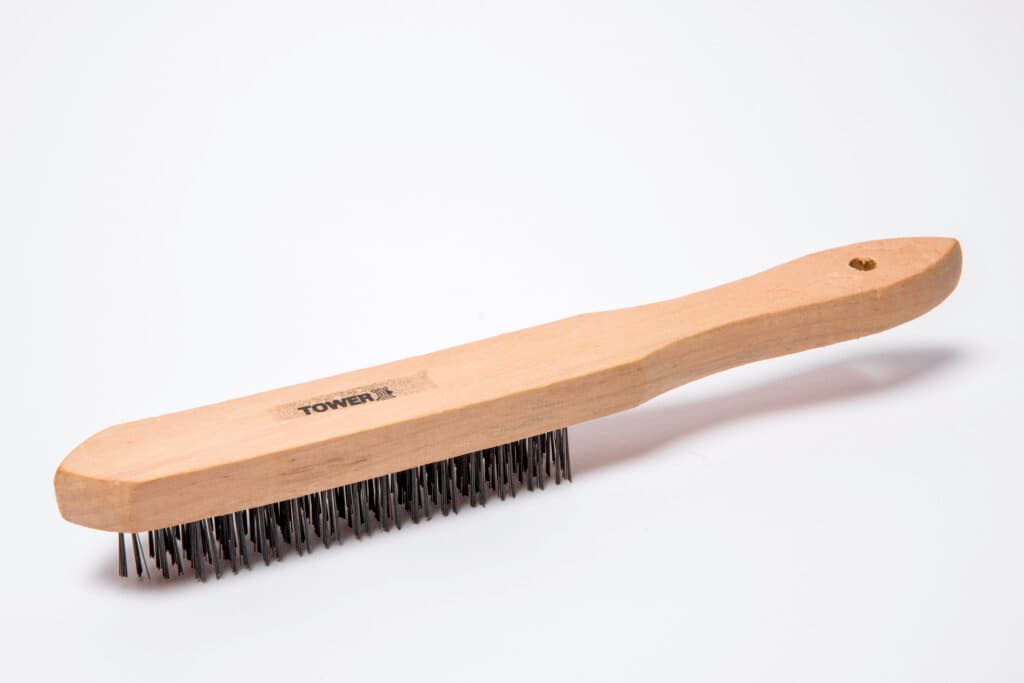 Tower Steel Brush Wooden Handle Side View